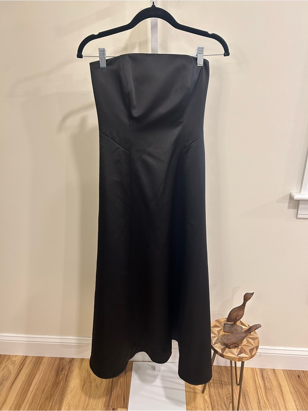 Strapless Black Evening Midi Dress